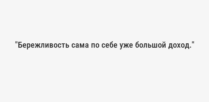 "Бережливость сама по себе уже большой доход."